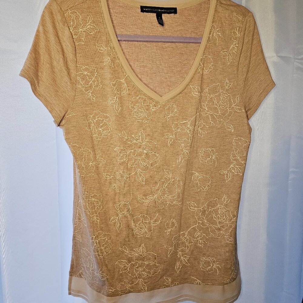 WHITE HOUSE BLACK MARKET Women's Light Pink Short Sleeve Casual Top Small